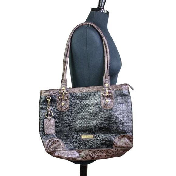 Etienne Aigner Large Croc Embossed Leather Shoulder Bag Tote Classic - Picture 1 of 5